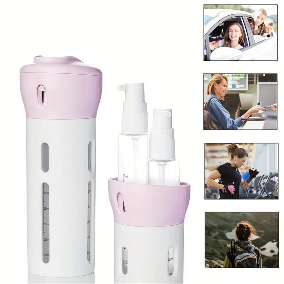 4 in 1 Portable Travel Liquid Dispenser Bottle Refillable Leakproof Travel Container for Perfume Shampoo Conditioner Lotion